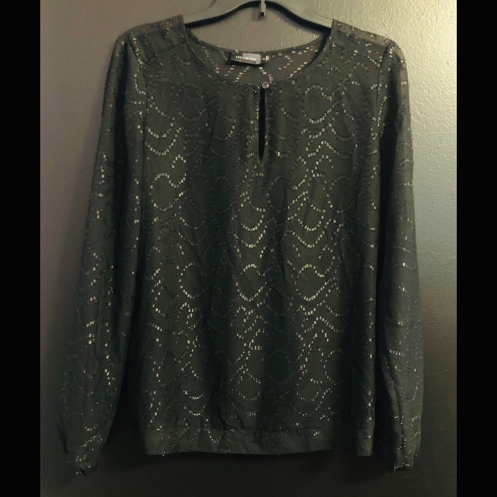 The Limited Black Pointelle Crewneck Blouse